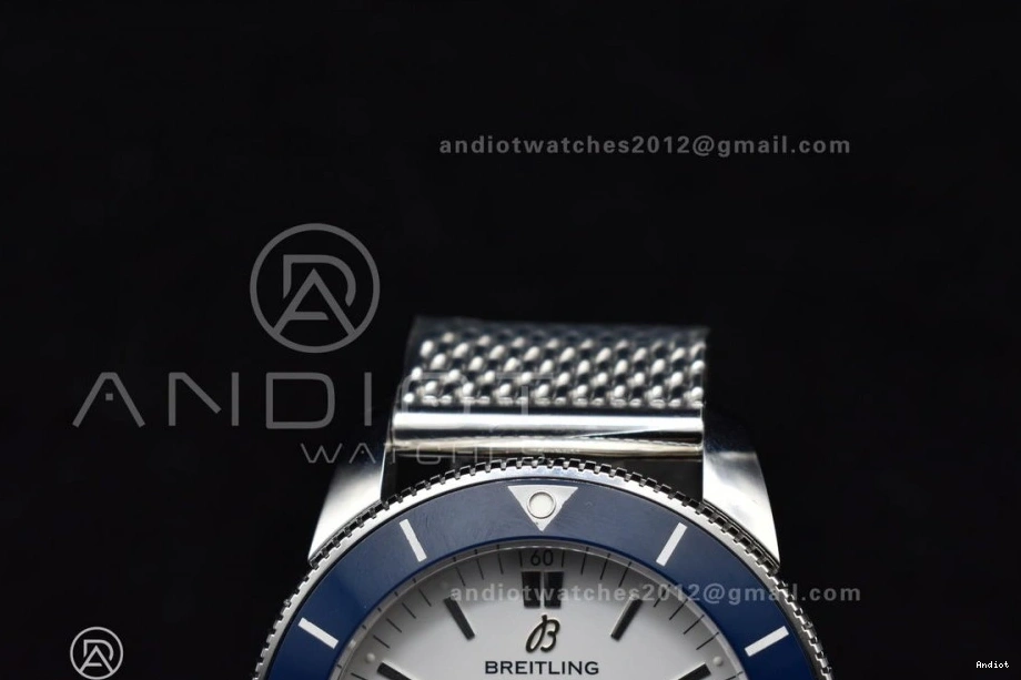 SS II White SuperOcean Blue Ceramic Bezel 42mm on SS Mesh A2824 Dial BLSF Bracelet Heritage 1115